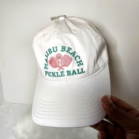 Embroidery Malibu Beach Pickleball Adjustable w/ Buckle Cap Hat Women White NWT - Picture 2 of 9